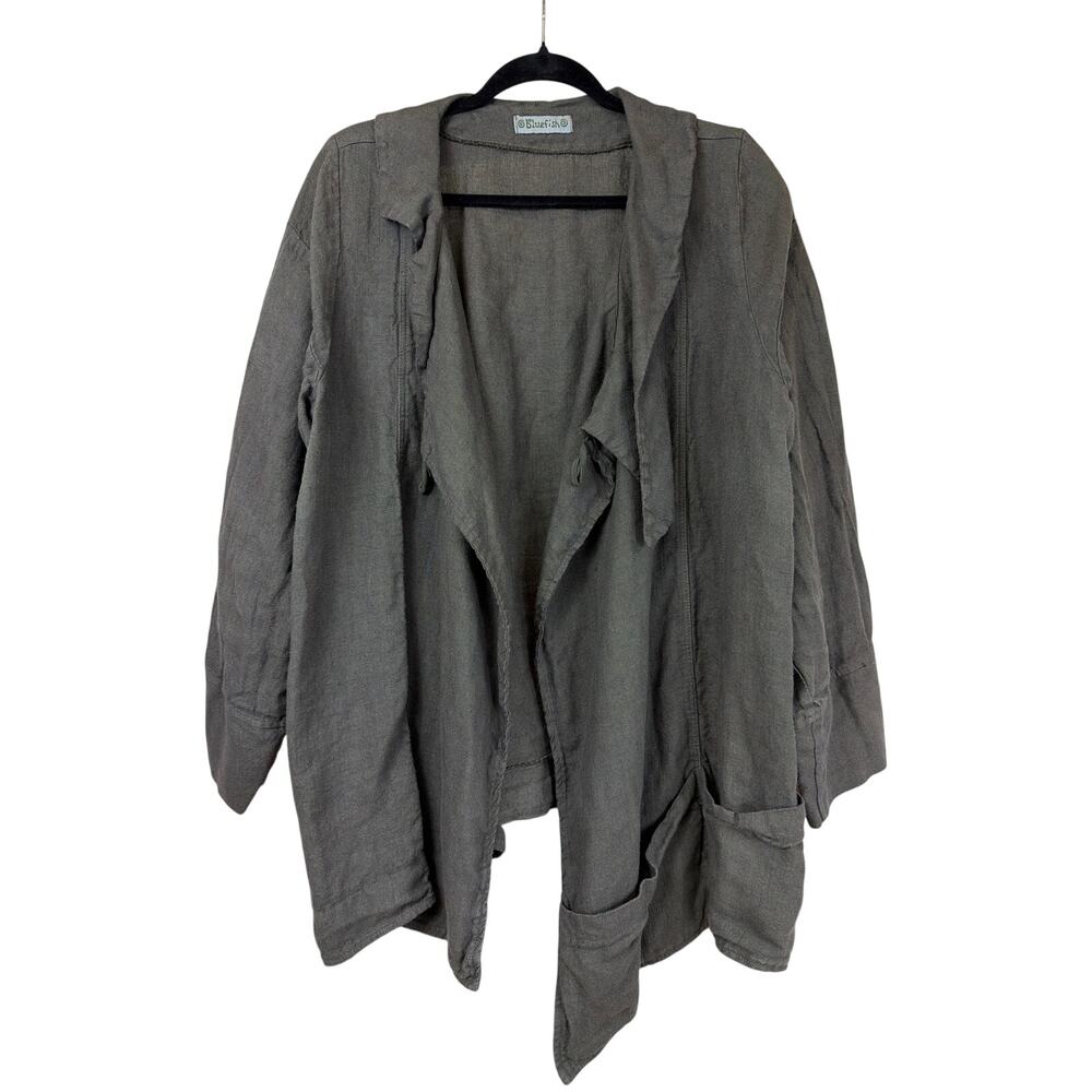 Vintage Blue Fish Grey Linen Blend Asymmetrical Jacket Size LG / XL